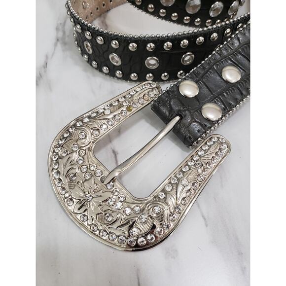 Blazin Roxx Leather Western 1.5" Dark Brown Belt studs CONCHOs rhinstone y2k‎ - Picture 4 of 6